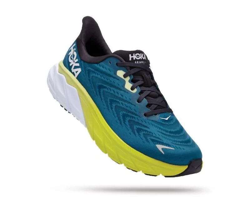 Sleek Structure Men's Arahi 6 Wide Running Shoes In Blue Graphite/blue Coral