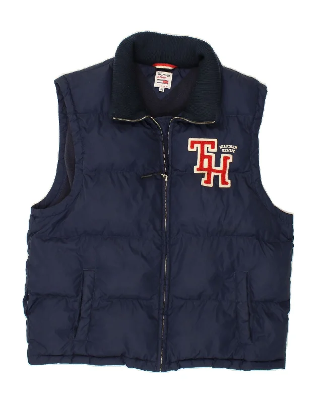 TOMMY HILFIGER Mens Graphic Padded Gilet UK 38 Medium Navy Blue Polyester