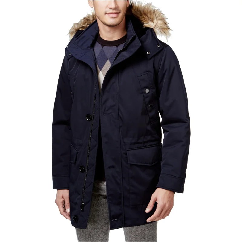 Ryan Seacrest Mens Luxe Twill Faux-Fur Parka Coat, Blue, Small