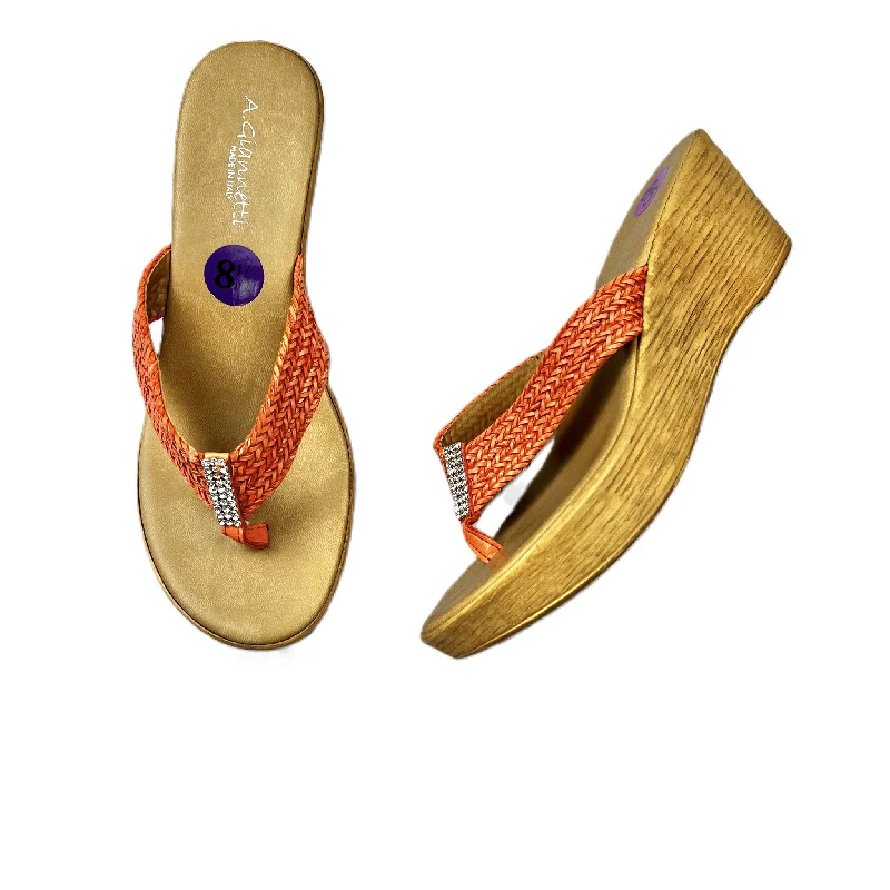 Classy Aesthetic Orange Sandals Heels Wedge By A Giannetti, Size: 8.5