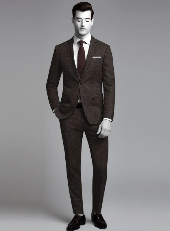 Napolean Dark Brown Herringbone Wool Suit