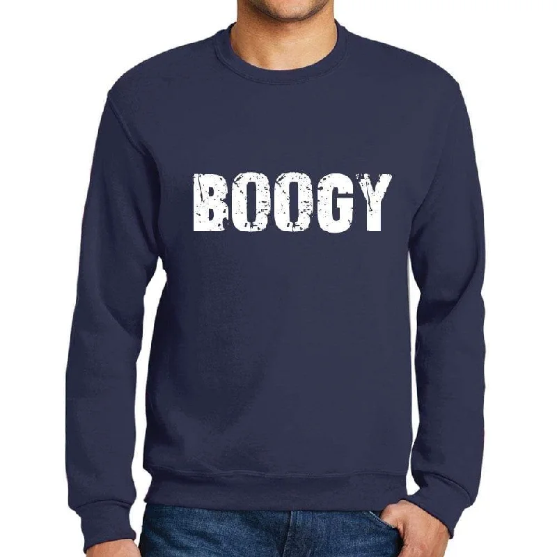 Men's Printed Graphic Sweatshirt Popular Words BOOGY French Navy