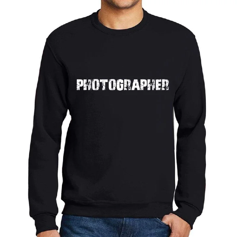 Men's Printed Graphic Sweatshirt Popular Words PHOTOGRAPHER Deep Black