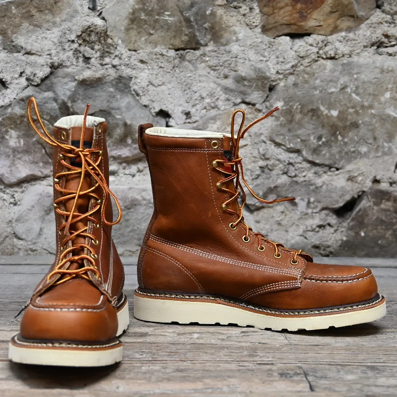 Luxe Elements Thorogood Men's 8" Lace-Up Steel Moc Toe  Boot in Oil Tobacco Tanned Leather W/"MaxWear" Wedge Sole