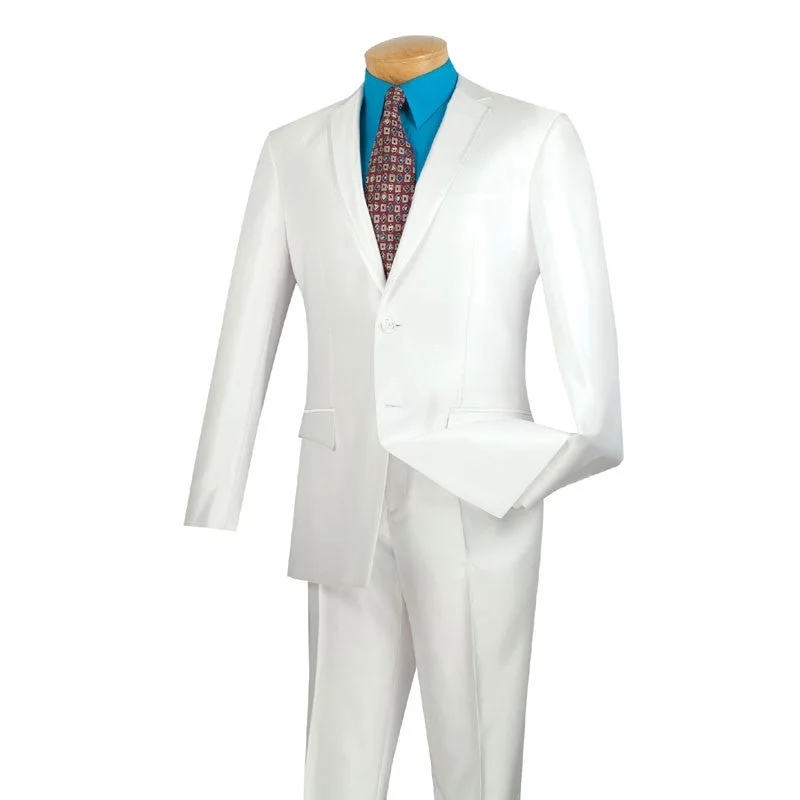 Slim Fit Men's Suit 2 Piece 2 Buttons Shiny Sharkskin in White