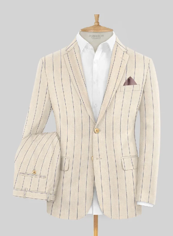 Noble Rosaria Cream Stripe Cotton Silk Linen Suit