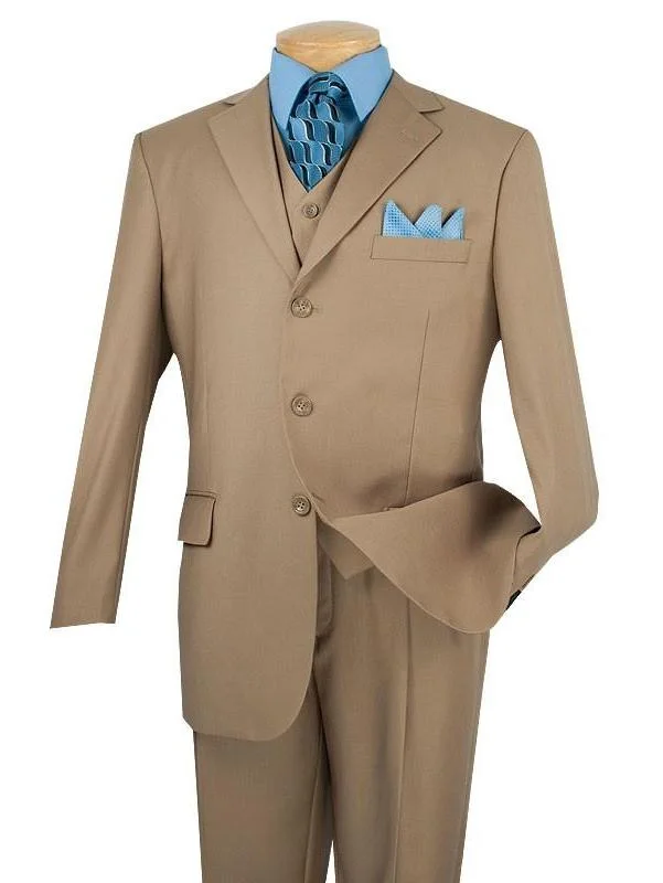 Avalon Collection - Regular Fit Men's Suit 3 Button 3 Piece Khaki