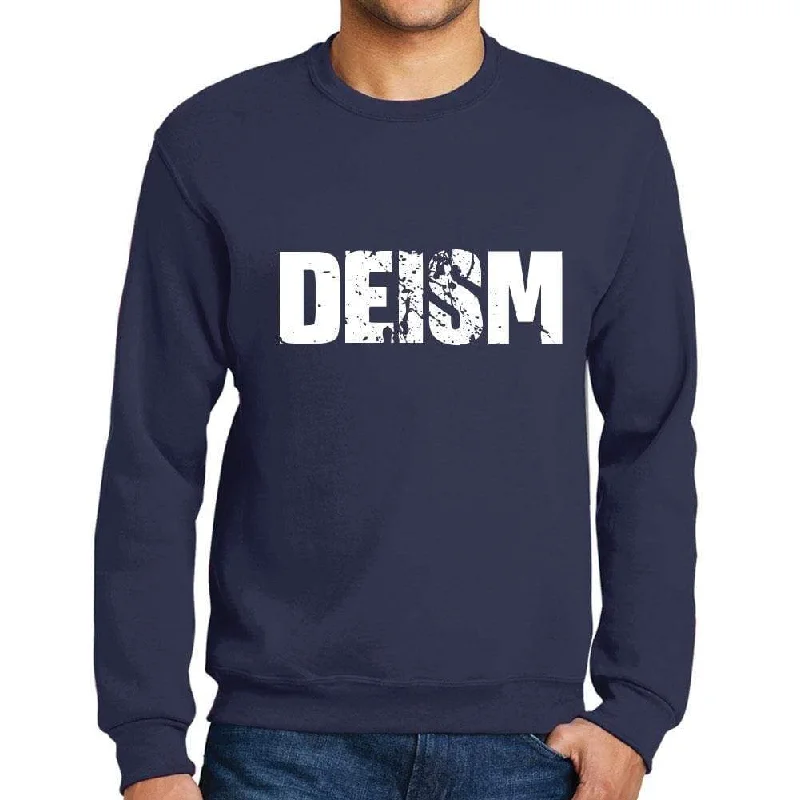 Men's Printed Graphic Sweatshirt Popular Words DEISM French Navy