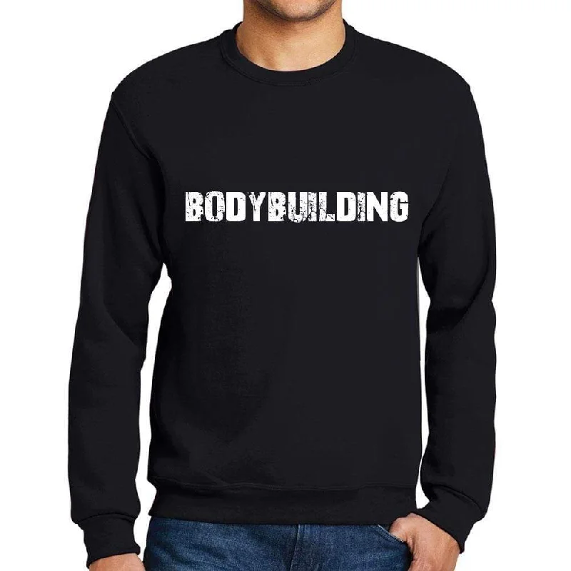 Men's Printed Graphic Sweatshirt Popular Words BODYBUILDING Deep Black