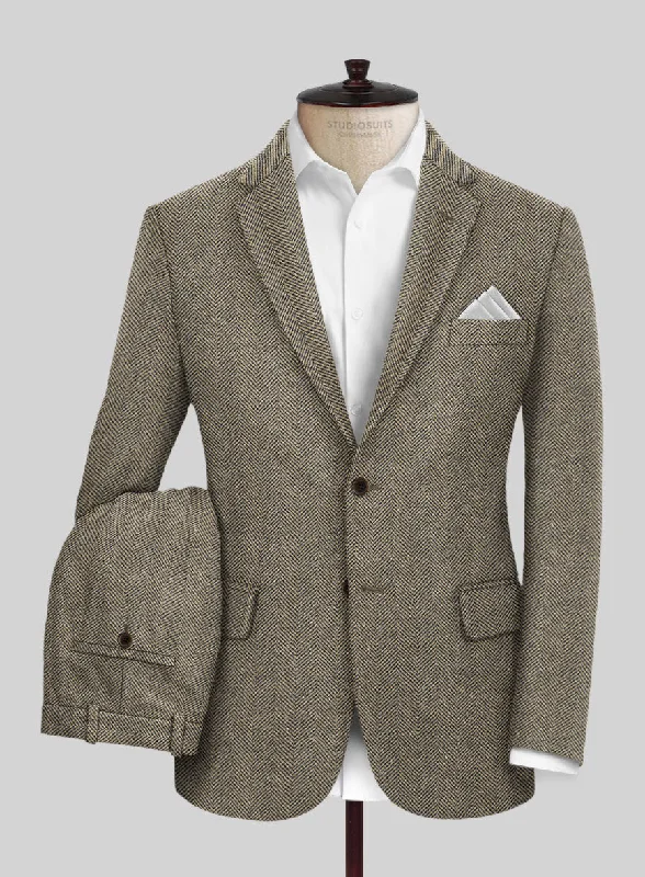 Italian Highlander Stone Beige Herringbone Tweed Suit