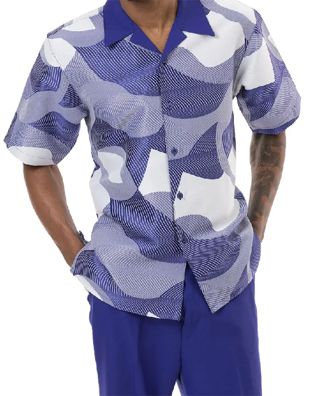 (L, XL) Purple Abstract Design Walking Suit 2 Piece Short Sleeve Set