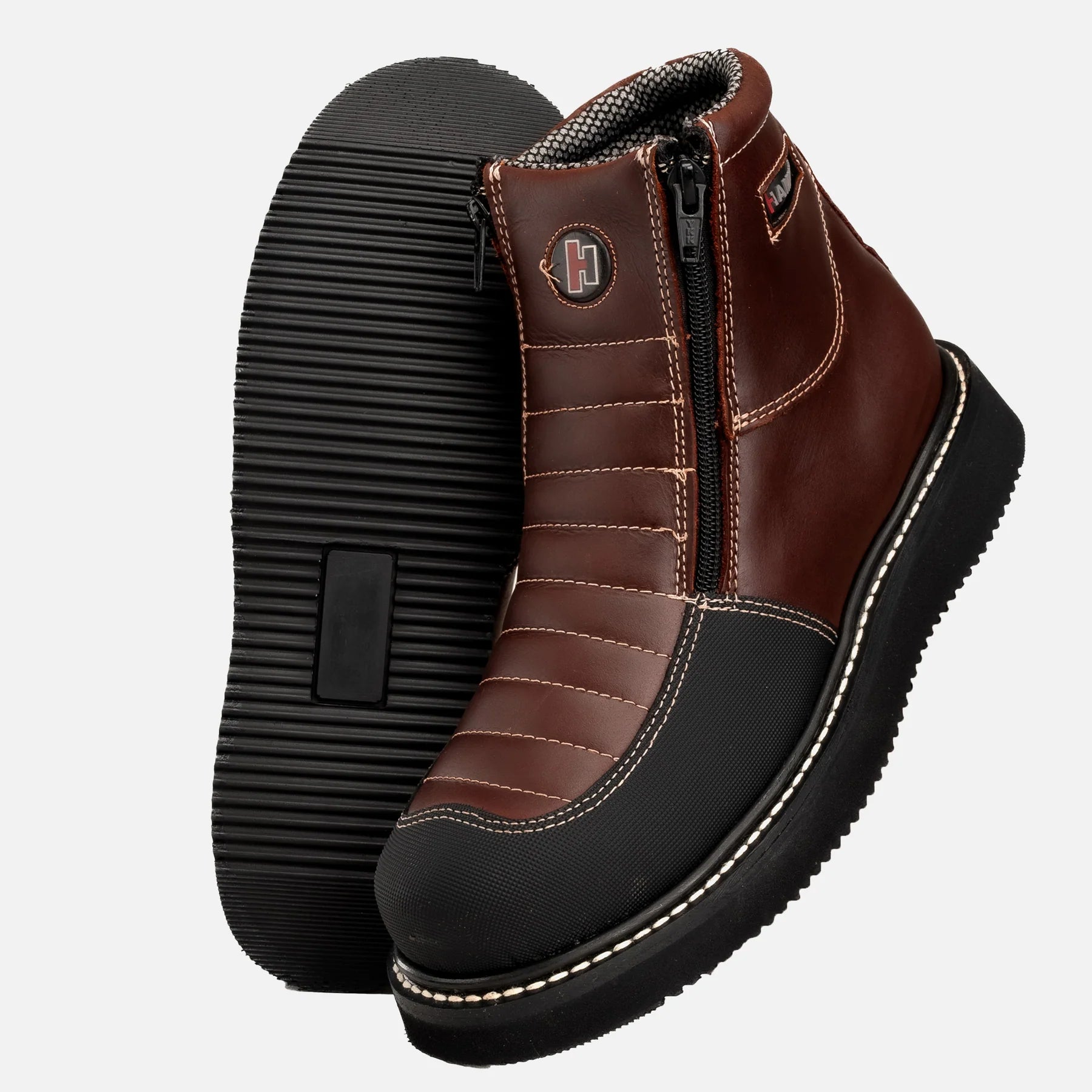 Everyday Chic HM338 MEN 6" SOFT TOE DOUBLE ZIPPER BLACK/WINE LEATHER WORK BOOT