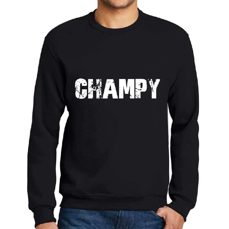 Men's Printed Graphic Sweatshirt Popular Words CHAMPY Deep Black