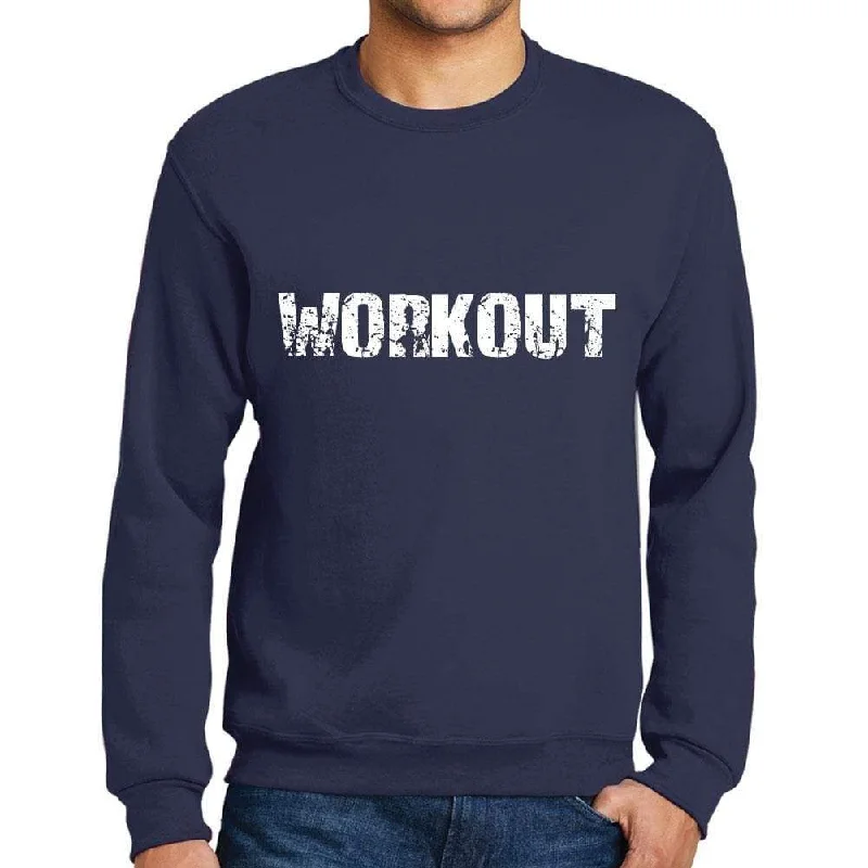 Men's Printed Graphic Sweatshirt Popular Words WORKOUT French Navy