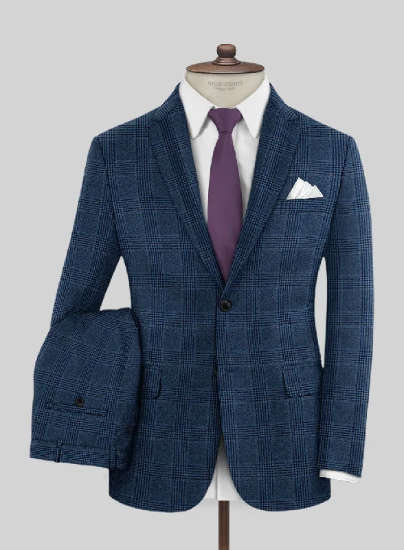 Reda Marine Blue Checks Wool Suit