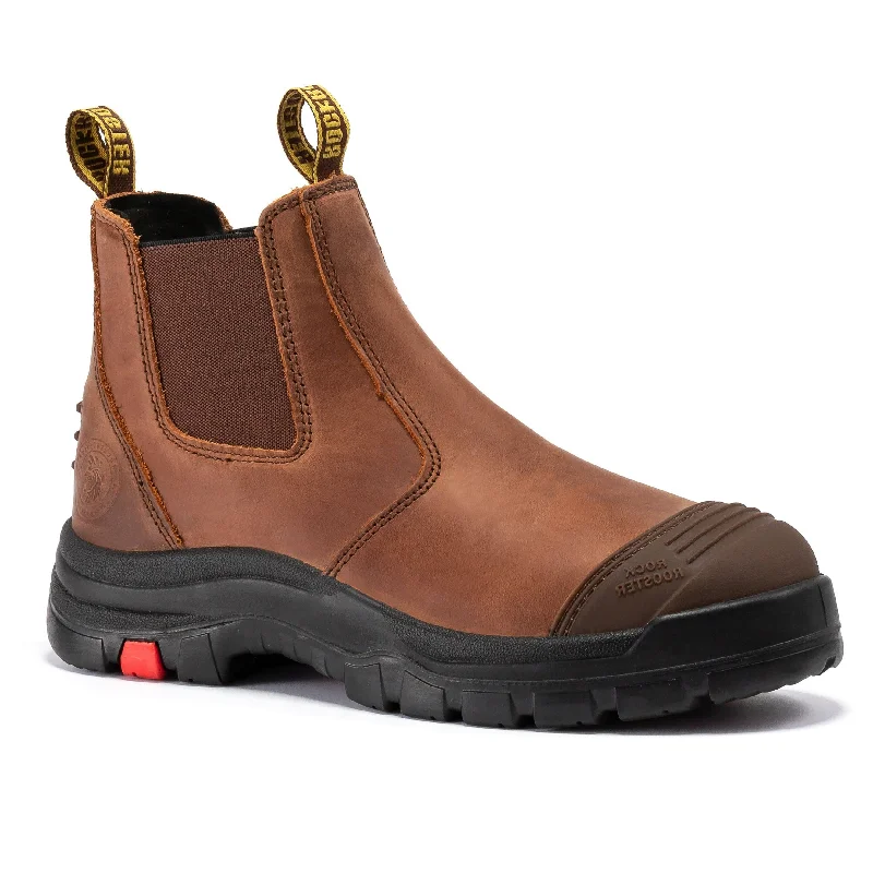 Distinctive Patterns ROCKROOSTER Gammon Brown 6 inch Pull-on Steel Toe Leather Work Boots AK224ST