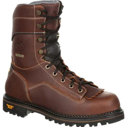 Unique Texture Georgia Men's 9" AMP LT Logger Composite Toe Waterproof Low Heel Work Boot - Brown GB00238