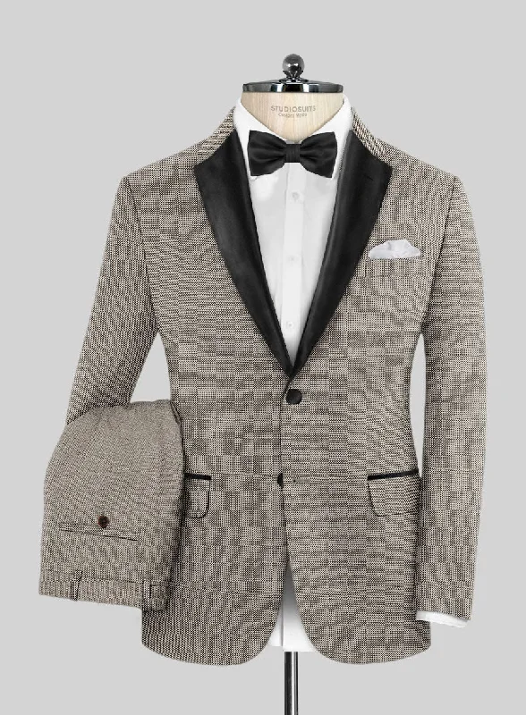 Napolean Sharkskin Light Brown Wool Tuxedo Suit