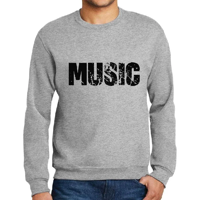 Men's Printed Graphic Sweatshirt Popular Words MUSIC Grey Marl