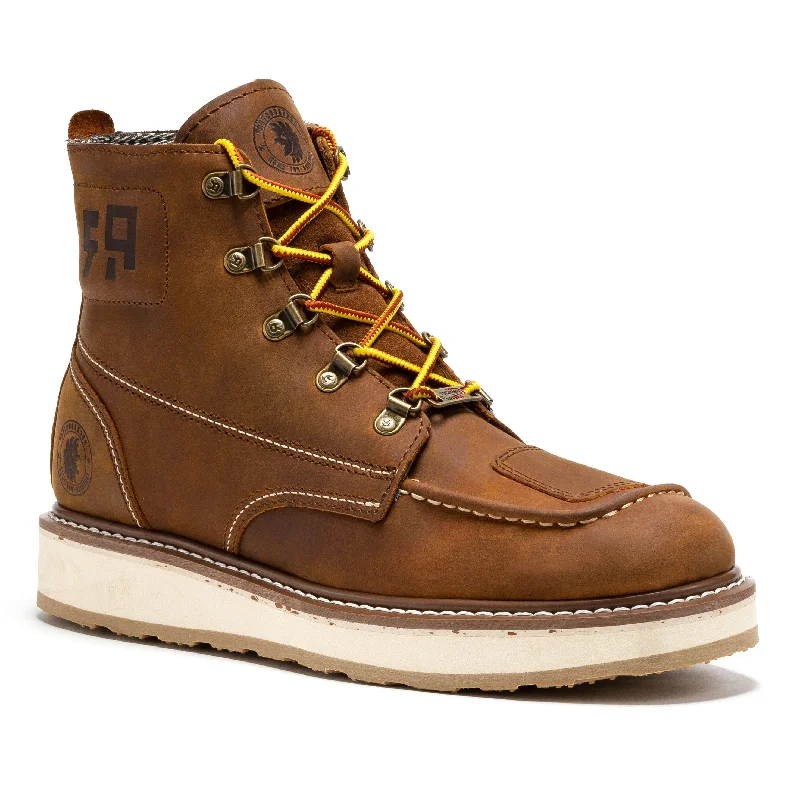 Subtle Glamour ROCKROOSTER Magnolia Men's 6 inch Brown Zip Sided Soft Toe Wedge Work Boots SAP309