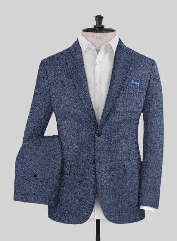 Noble Indigo Blue Wool Silk Linen Suit