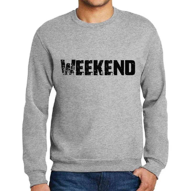 Men's Printed Graphic Sweatshirt Popular Words WEEKEND Grey Marl