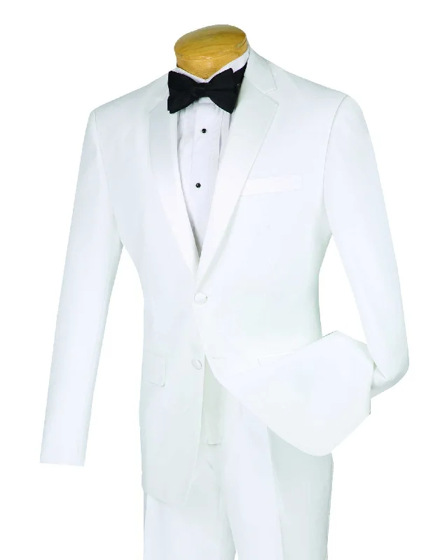 Slim Fit 2 Piece Tuxedo Single Breasted 2 Button Design in White