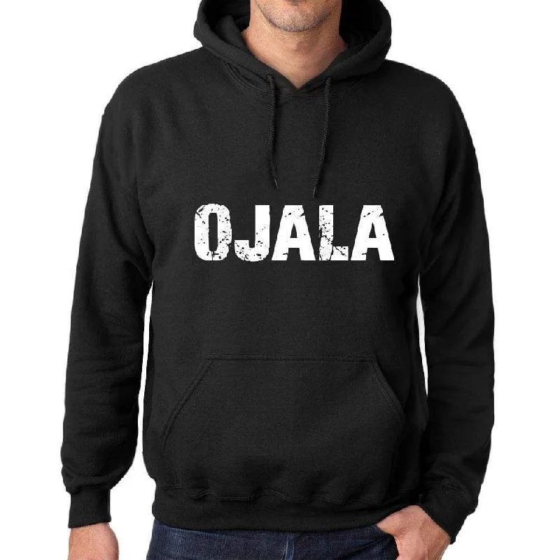 Men's Women's Unisex Printed Graphic Cotton Hoodie Soft Heavyweight Hooded Sweatshirt Pullover Popular Words OJALA Deep Black