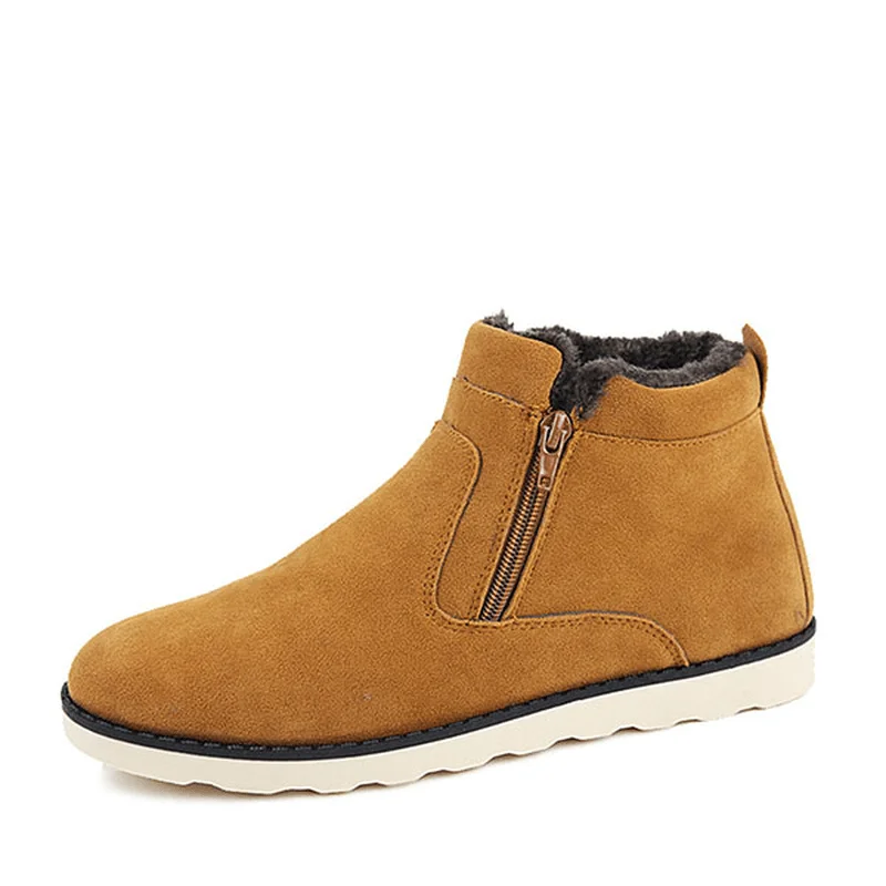 Men Comfortable Side Zipper Warm Fur Lining Suede Ankle Boots