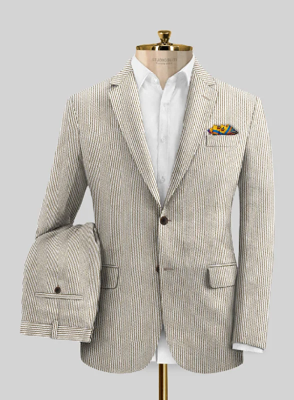 Solbiati Light Brown Seersucker Suit