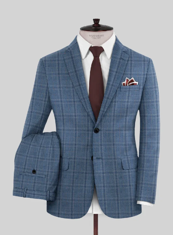 Reda Sky Blue Checks Wool Suit