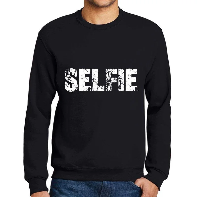 Men's Printed Graphic Sweatshirt Popular Words SELFIE Deep Black