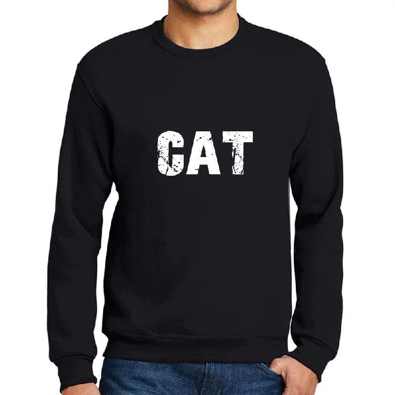 Men's Printed Graphic Sweatshirt Popular Words CAT Deep Black