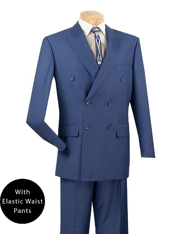 Ramses Collection - Blue Regular Fit Double Breasted 2 Piece Suit with Flexible Elastic Waistband