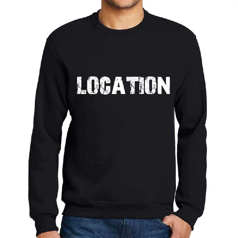 Men's Printed Graphic Sweatshirt Popular Words LOCATION Deep Black