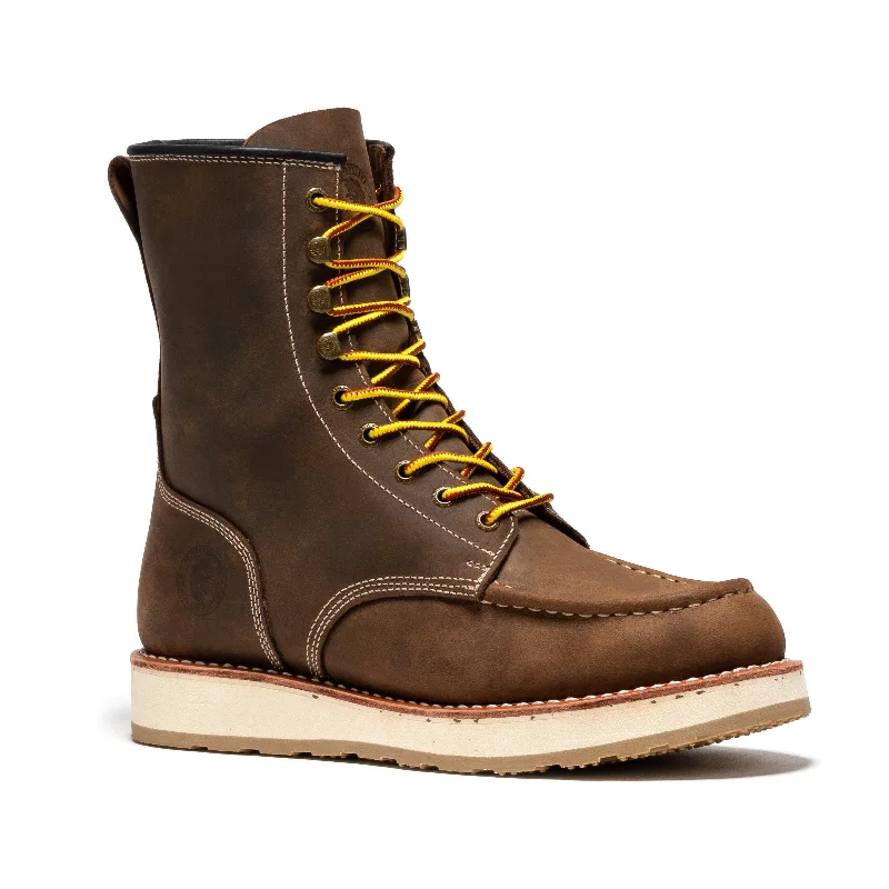 Street Style ROCKROOSTER Mantua Men's 8 inch Dark Brown Soft Toe Wedge Work Boots SAP308