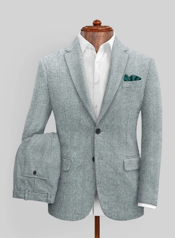 Italian Wide Herringbone Light Blue Tweed Suit