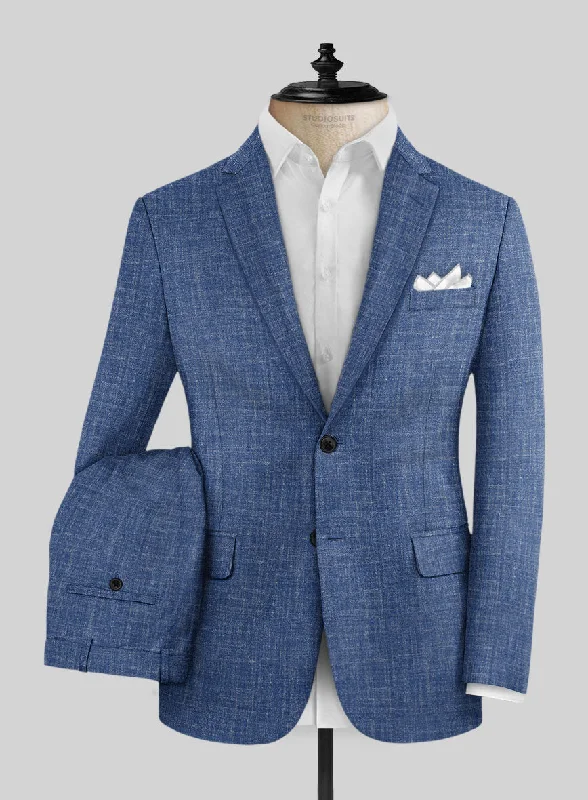 Noble Blue Wool Silk Linen Suit