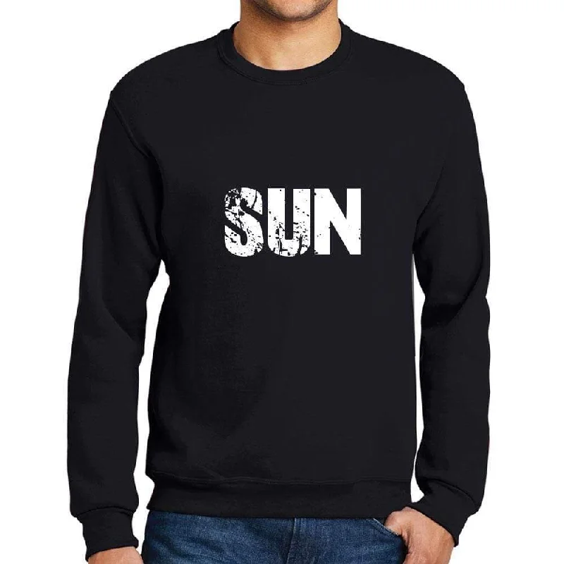 Men's Printed Graphic Sweatshirt Popular Words SUN Deep Black