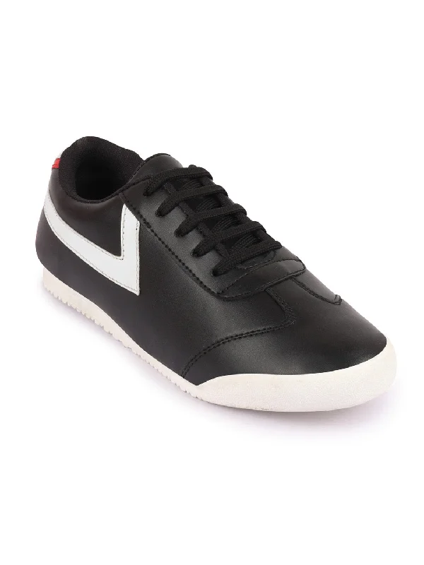 Romantic Detailing Men Black Lace-Up Classic Striped Sneakers Casual Shoes