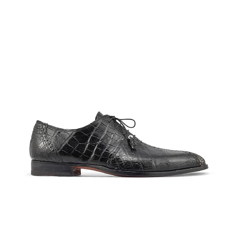 Chic Edge Mauri 4975/2 Two Face Men's Shoes Black & White Exotic Alligator / Matahari Fabric Oxfords (MA5400)