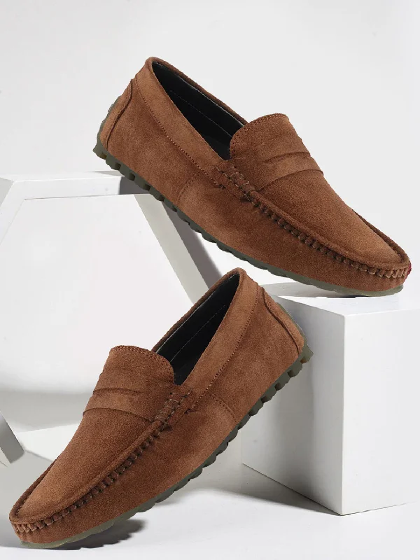 Dynamic Patterns Men Camel Suede Leather Side Stitched Slip On Driving Loafers and Mocassin
