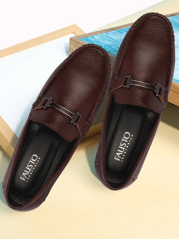 Trendy Look Basics Men Brown Horsebit Buckle Premium Slip On Casual Loafers and Moccasin Shoes