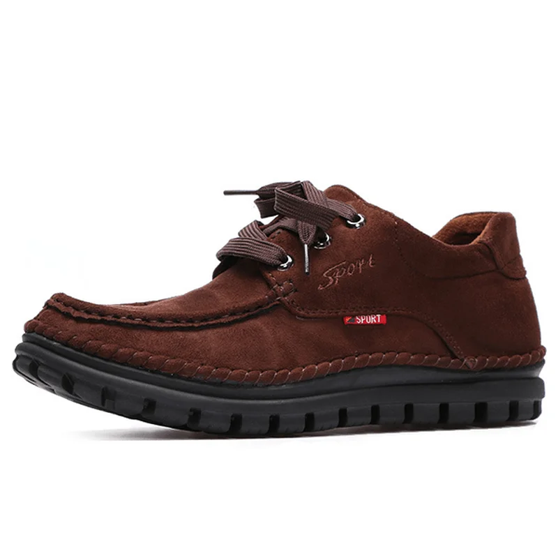 Modern Touch Men Casual Moc Toe Stitching Comfy Warm Lining Suede Leather High Top Oxfords Boots