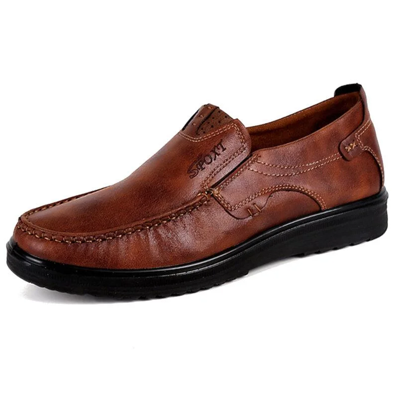 Ultra Sleek Men's Retro Color Leather Large Size Soft Sole Casual Shoes