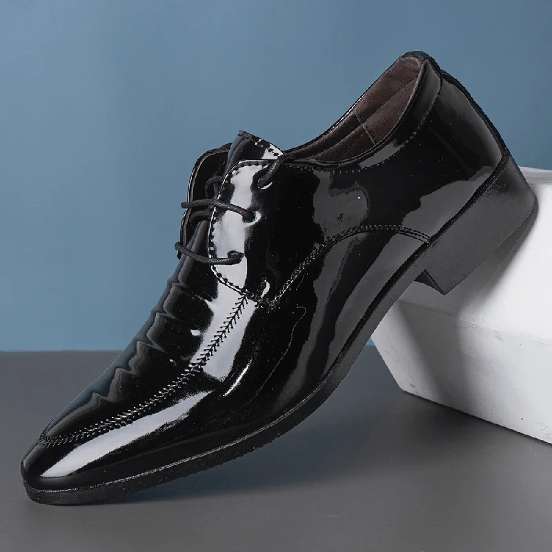 Retro Vibes Men Leather Breathable Pointy Toe Soft Sole Lace up Business Casual Dress Shoes
