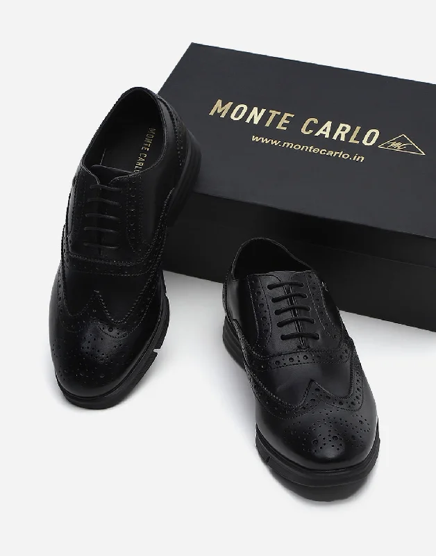 Luxe Feel Men Black Lace Up Genuine Leather Formal Brogues