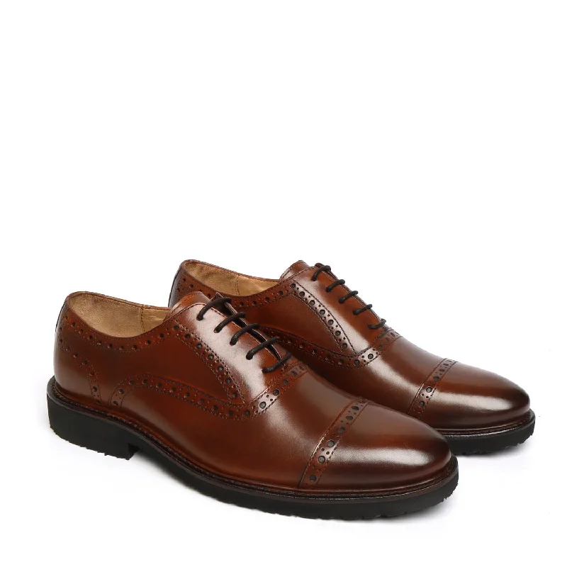 Urban Edge DARK BROWN BROGUE WITH CAP TOE IN LIGHT WEIGHT BY BRUNE & BARESKIN