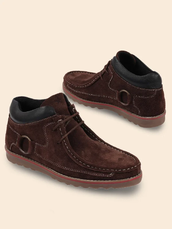 Seasonal Trend Men Brown Suede Leather Mid Ankle Lace Up Casual Shoes