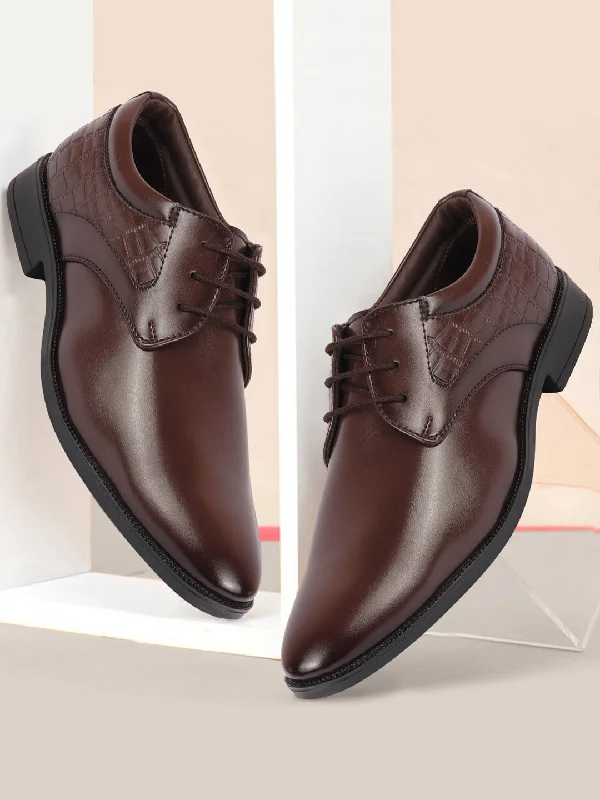 Regal Style Men Brown Wedding Party Embossed Design Oxford Lace Up Shoes